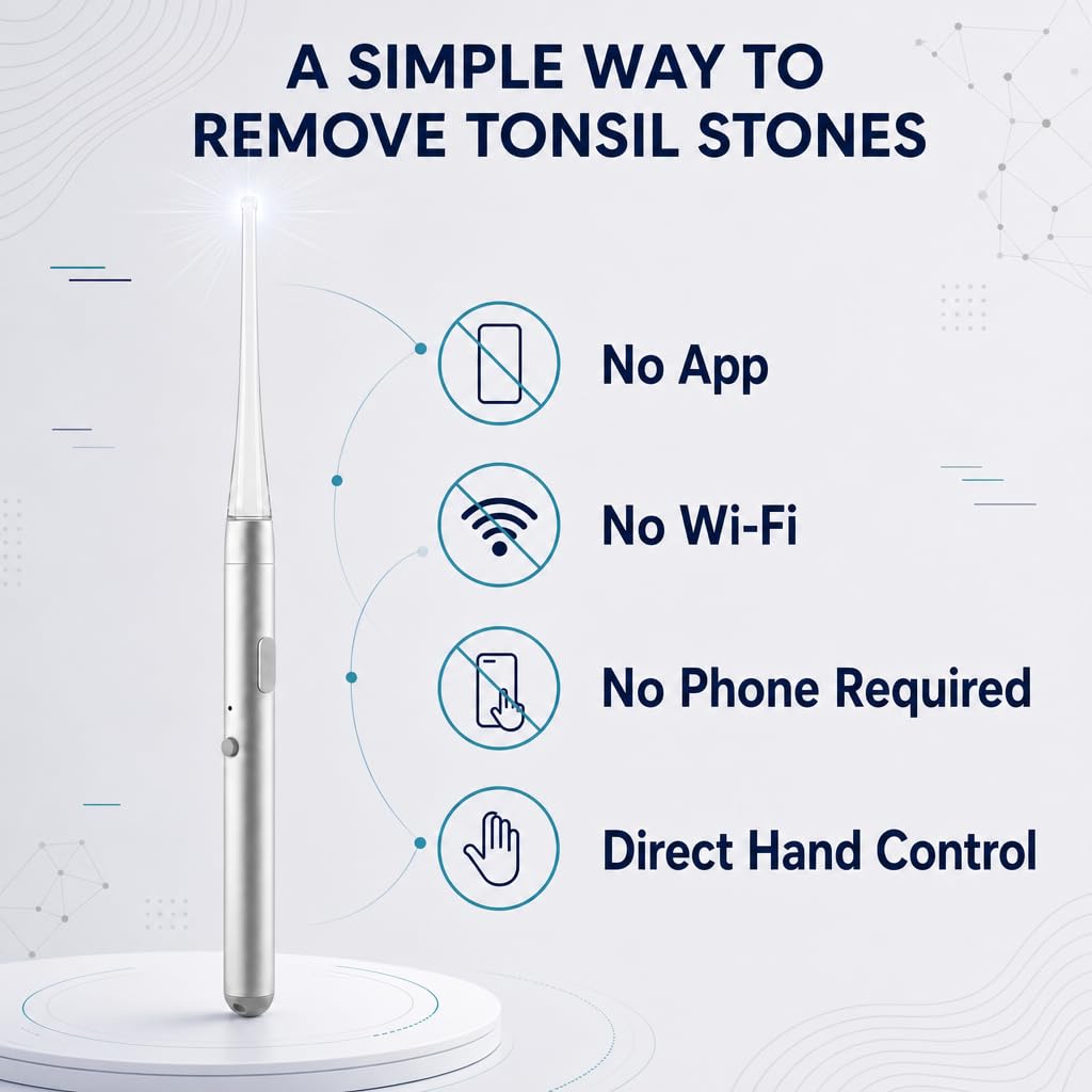 Easy Tonsil Stone Remover- Electronic Tonsil Stone Removal Kit with Aluminum Alloy Body, Built-in LED Light & Flexible Probe - Painless Tonsillolith Remover Tool for Bad Breath - Rechargeable
