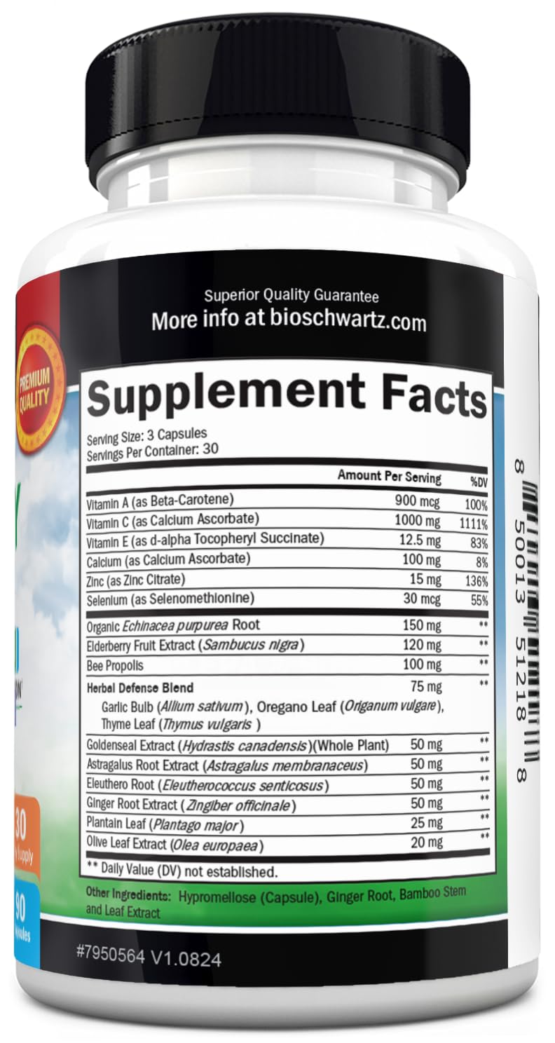 Immune Support Supplement for Adults with Vitamin C and Zinc, 90 Capsules
