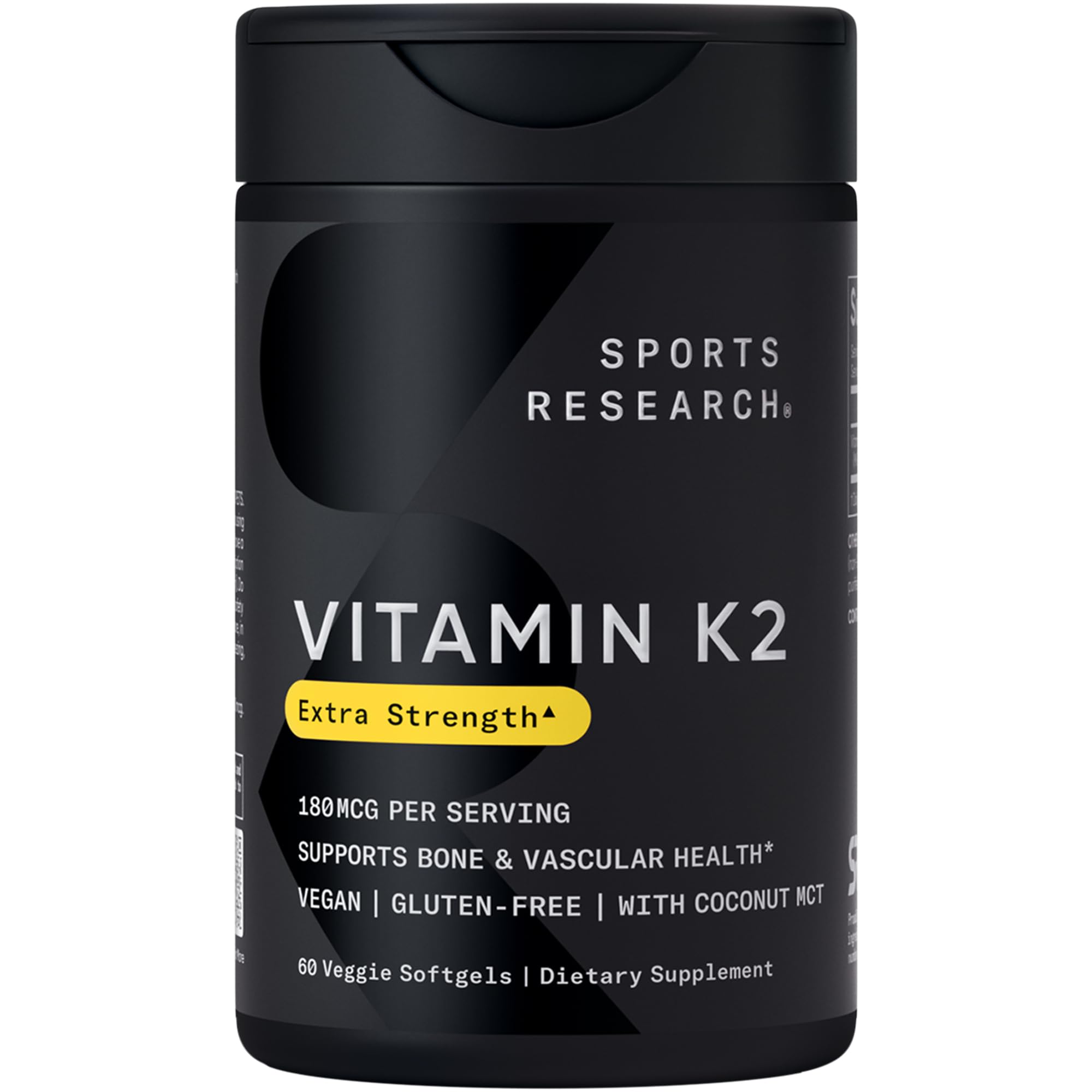 Sports Research® Vitamin K2 as MK-7 100mcg, 60 Count Plantgels™ | Supports Bone & Heart Health w/Highly Bioavailable MK-7 & Coconut MCT oil for Better Absorption · Plant-Based, Soy-Free