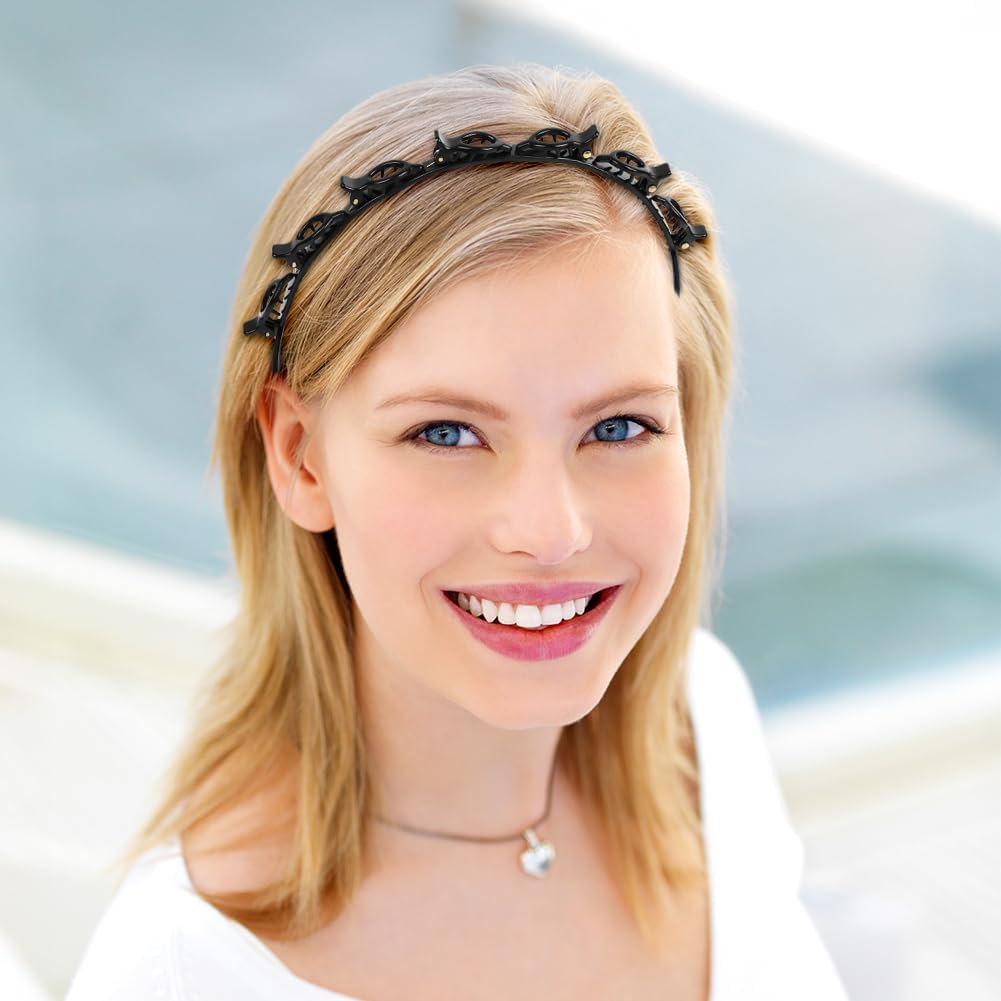 2 Pcs Braided Bangs Headband with Teeth, Professional Weaving Clip | Invisible Fringe Styling Tool for Women Girls, for Fine or Thick Hair