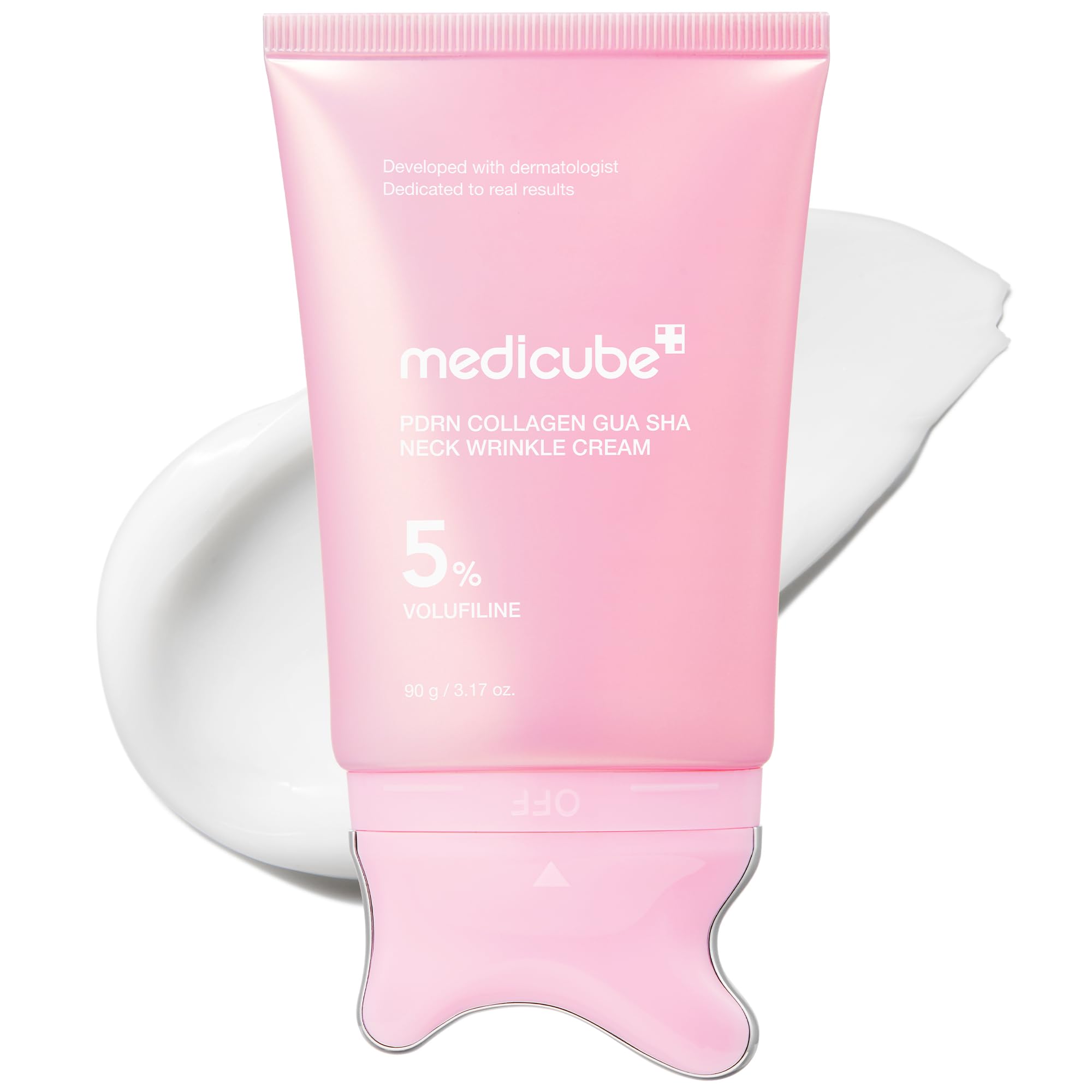 medicube PDRN Collagen Gua Sha Neck Wrinkle Cream - Firming, Contour Care | Built-In Gua Sha Massager with Volufiline 5% - For the Look of Fine Lines, Jawline, Neck, Décolleté, Korean Skincare, 3.17 oz