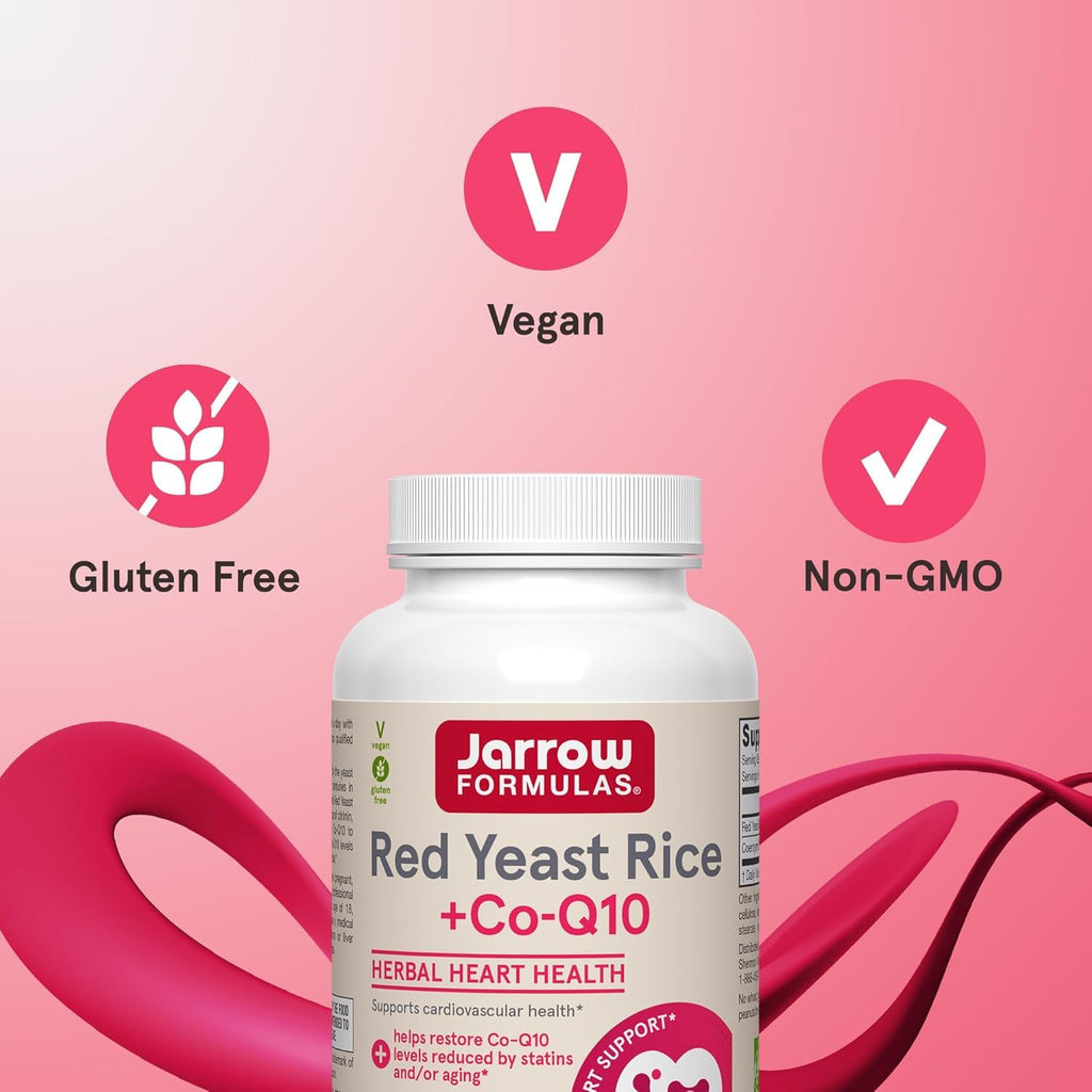 Jarrow Formulas Red Yeast Rice 1200 mg & CoQ10 100 mg Per Serving - 120 Veggie Caps, 60 Servings - Herbal Heart Health Dietary Supplement - Supports Cellular Health - Vegan (Pack of 2)