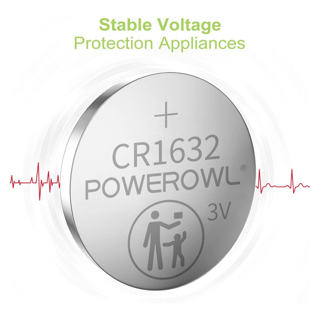 POWEROWL High Capacity CR1632 Battery (15-Pack) CR 1632 3v Lithium Batteries, 10 Years Leak-Free
