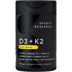 Sports Research® Vegan Vitamin D3 + K2 w/Coconut Oil, 60 Count Plantgels™ | Plant-Based Vitamin D 2500iu/62.5mcg & Soy-Free Vitamin K 100mcg for Bone & Immune Support - Vegan Certified · Non-GMO