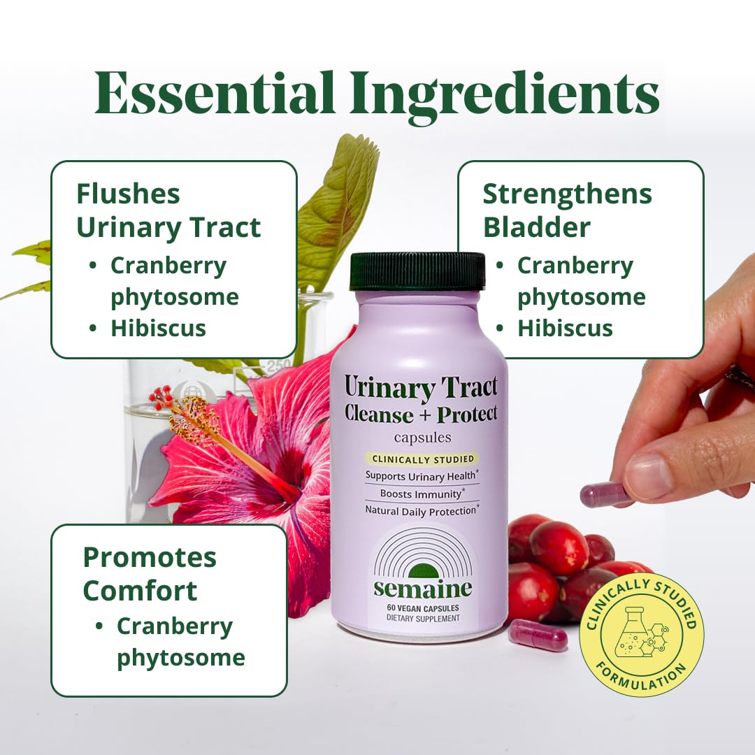 Urinary Tract Cleanse & Protect - Urinary Tract Health for Women, Cranberry Supplement for Women with Standardized Hibiscus, Daily Bladder Support Supplement, 60 Vegan Capsules