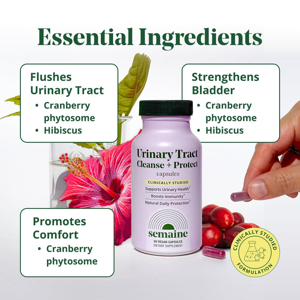 Urinary Tract Cleanse & Protect - Urinary Tract Health for Women, Cranberry Supplement for Women with Standardized Hibiscus, Daily Bladder Support Supplement, 60 Vegan Capsules