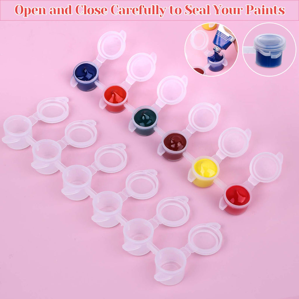 Caffox 240-Piece Empty Paint Pot, 40 Strips Acrylic Mini Paint Container Strip Storage with Lid for Classrooms, School Art & Crafts 3ml/ 0.1oz