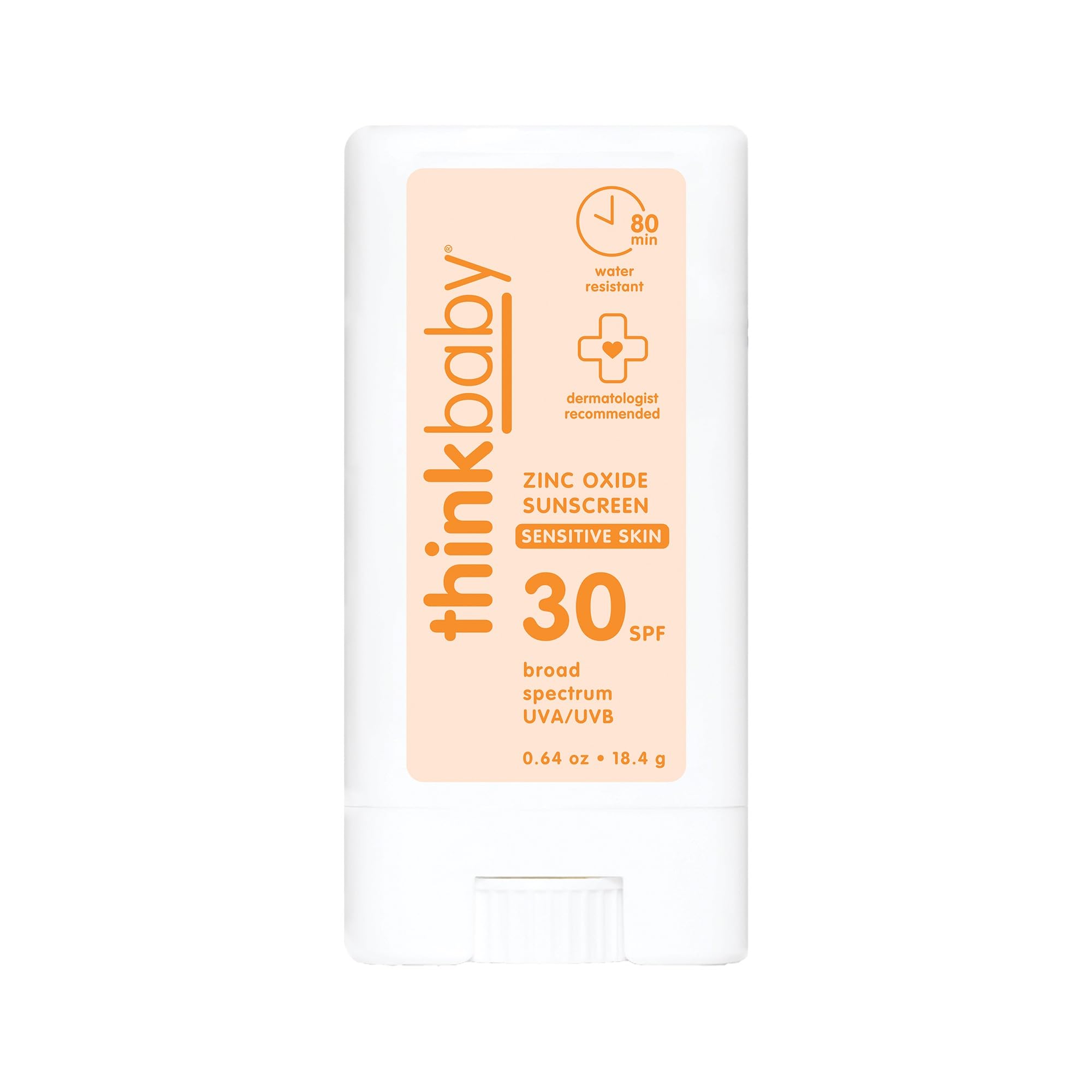 Thinkbaby Mineral Sunscreen Stick SPF 30, 0.64 Oz, Vegan & Water Resistant