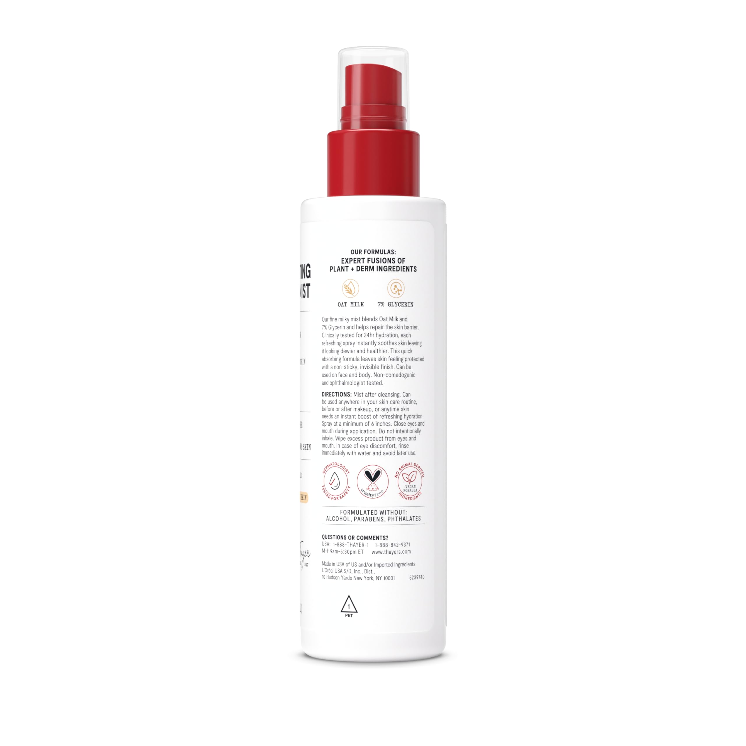 THAYERS Milky Mist with Oat Milk & 7% Glycerin, Facial Spray for Skin Barrier Repair & 24 Hour Hydration, Toner Spray Made for All Skin Types, Fragrance-Free, 4.4 fl oz