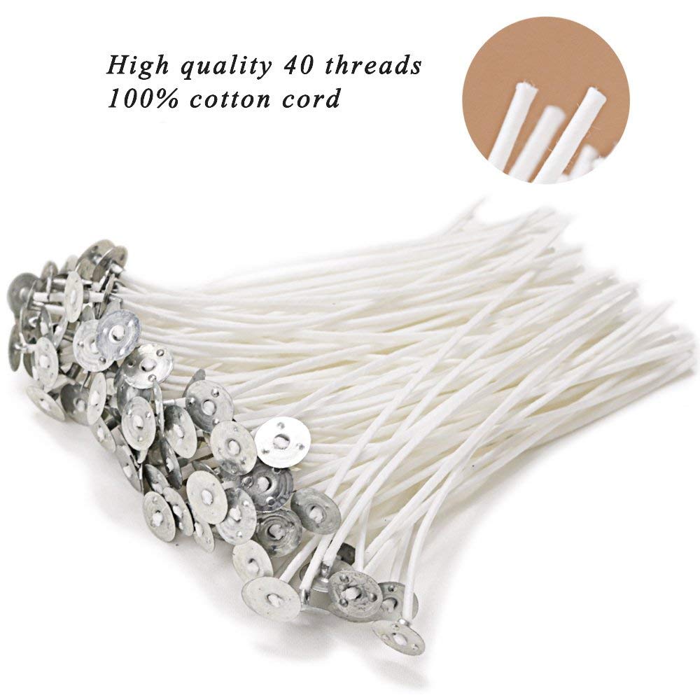 EricX Light 100 Piece Natural Candle Wick, Low Smoke 6" Pre-Waxed & 100% Natural Cotton Core,For Candle Making,Candle DIY