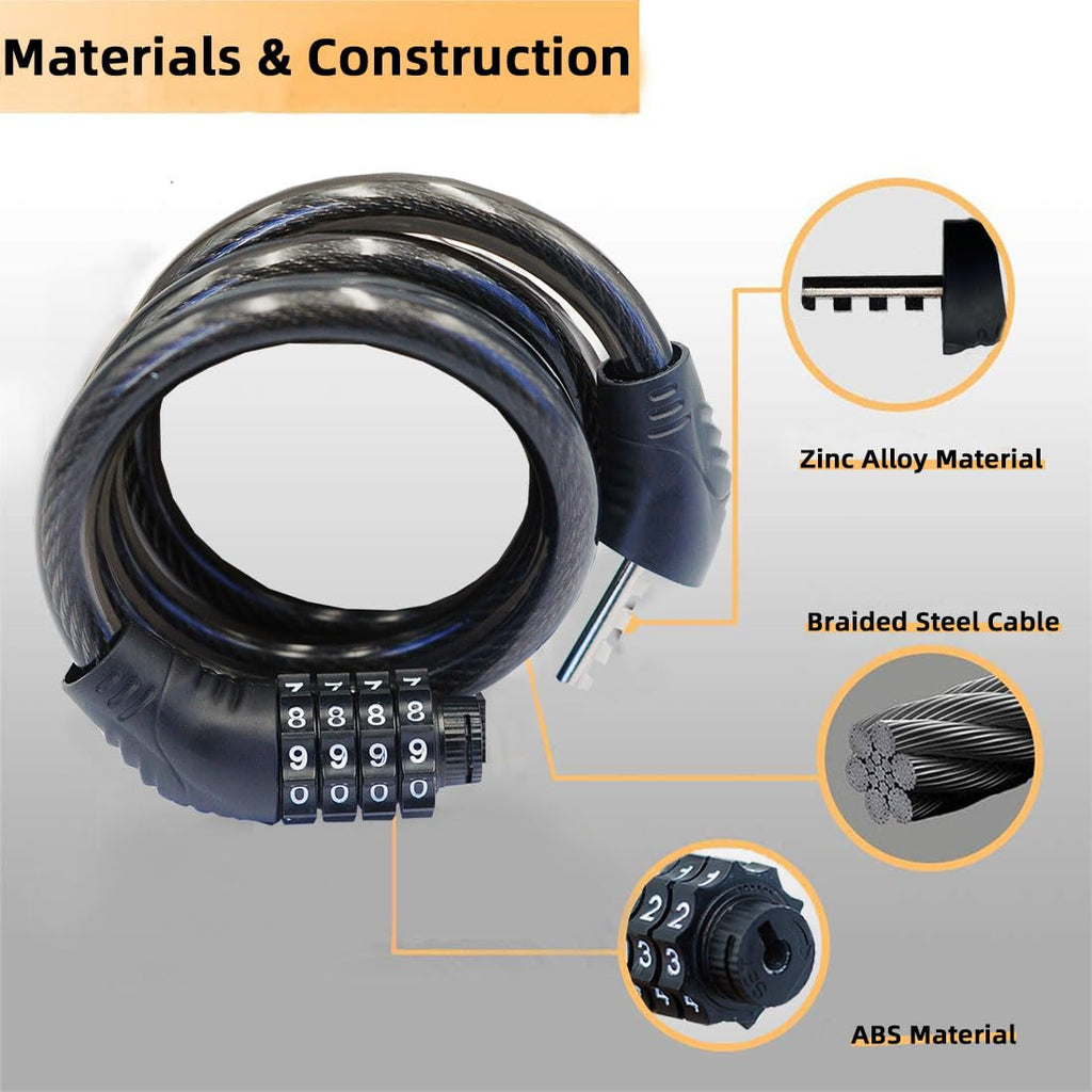 Jokmae 4-Digit Resettable Combination Cable Lock, 32-Inch Bike Lock