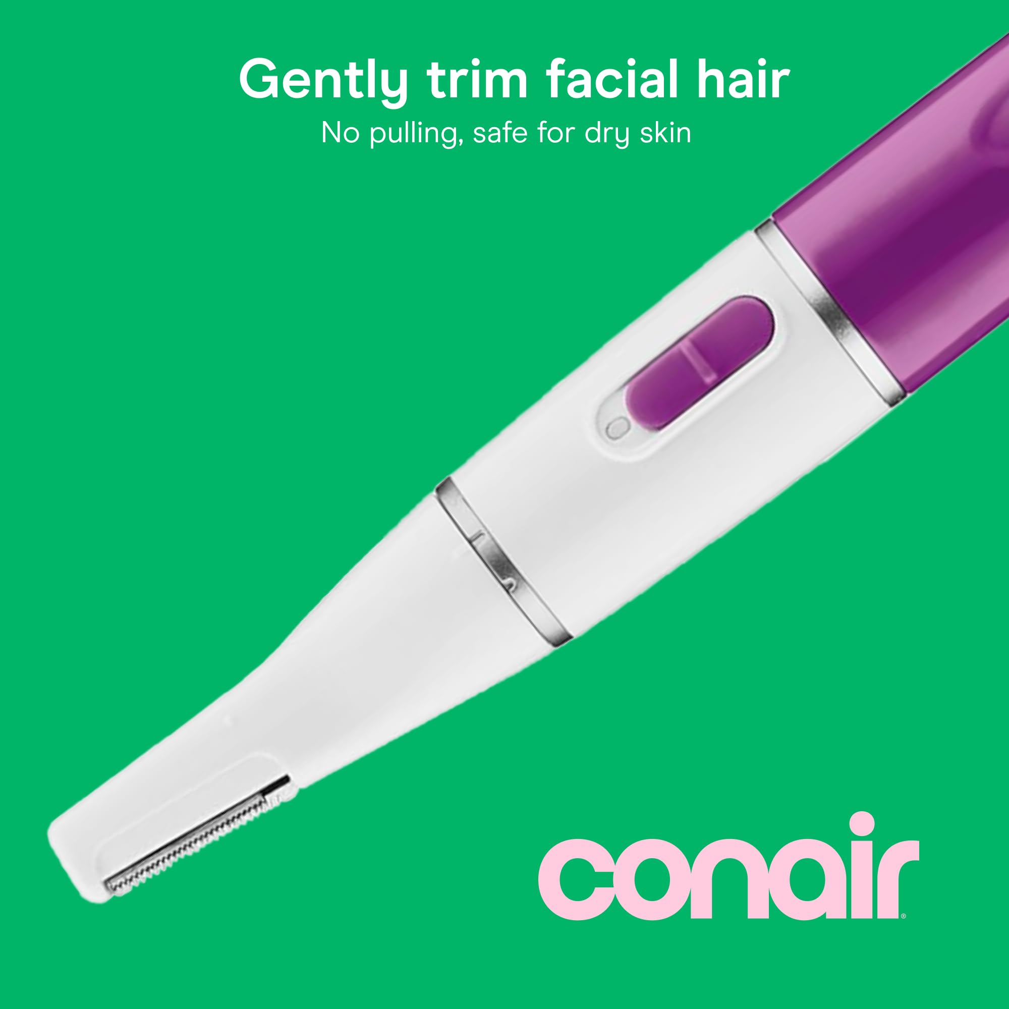 Conair Facial Trimmer for Women, Pinch-Free Precision, 2 Brow Combs | Battery-operated design with a precision trimmer and a nose and ear trimmer offers pain-free facial hair removal for women