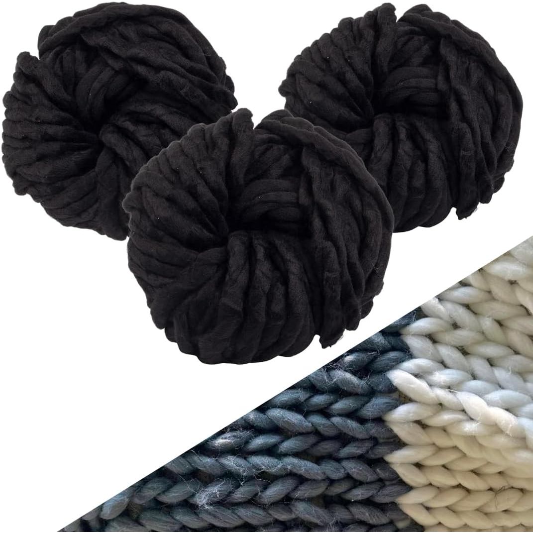 Buy now Chunky Vegan Wool Yarn 3 Pack (111 Yards Total, 37 Each Skein) - Navy Blue - Fluffy Polyester Yarn Perfect for Soft Throw & Baby Blankets, Arm Knitting, Crocheting & DIY Crafts and Art Projects Black at indiglob india