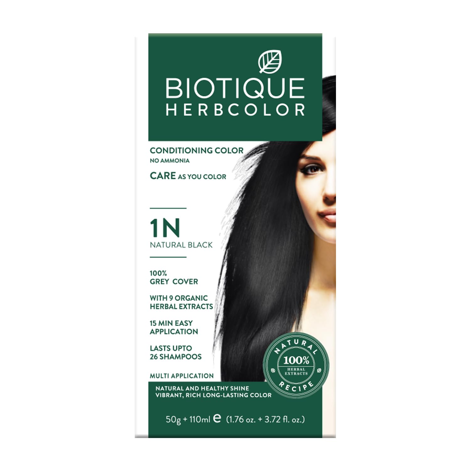 Buy now Biotique Bio Herbcolor 1N Natural Black, 50 g + 110 ml (Conditioning Color No Ammonia) I With 9 Organic Herbal Extracts I Last up to 26 Shampoo (4N Brown) 1N Natural Black at indiglob india