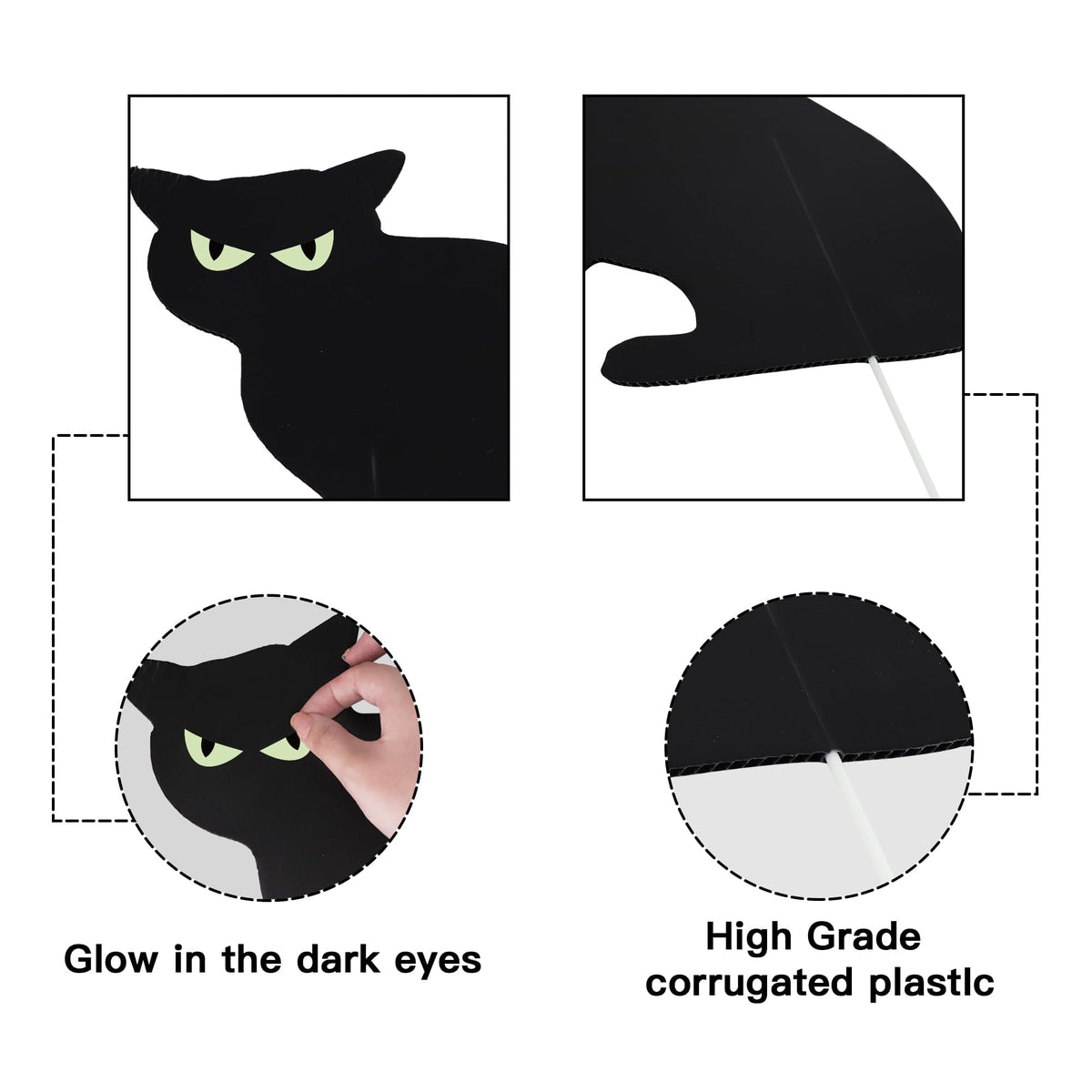 Halloween Decorations Outdoor, 6ct Black Cat Decor Yard Signs with Stakes, Scary Silhouette with Glow in Dark Eyes, Corrugated Plastic, Waterproof Lawn Decorations for Kids Family Home Party