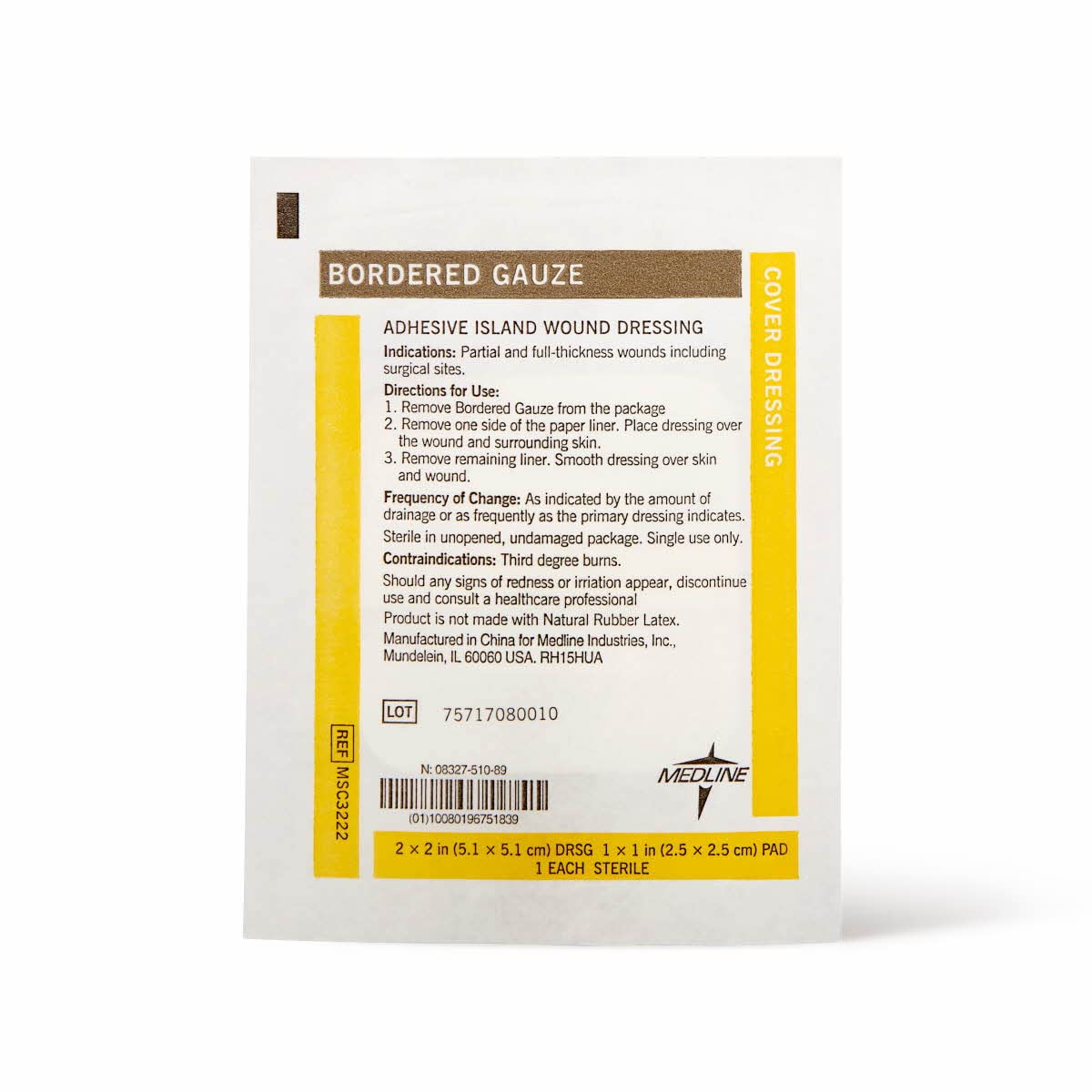 Medline Bordered Gauze, 2" x 2" Adhesive Island Wound Dressing, Sterile, 15 Count