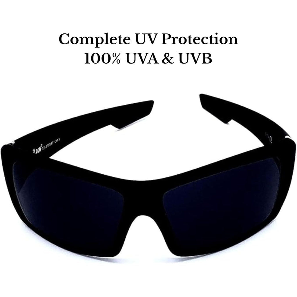 Buy now Locs Men's Rectangular Hardcore Wrap 63mm Sunglasses (Matte Black Rubberized Finished) at indiglob india