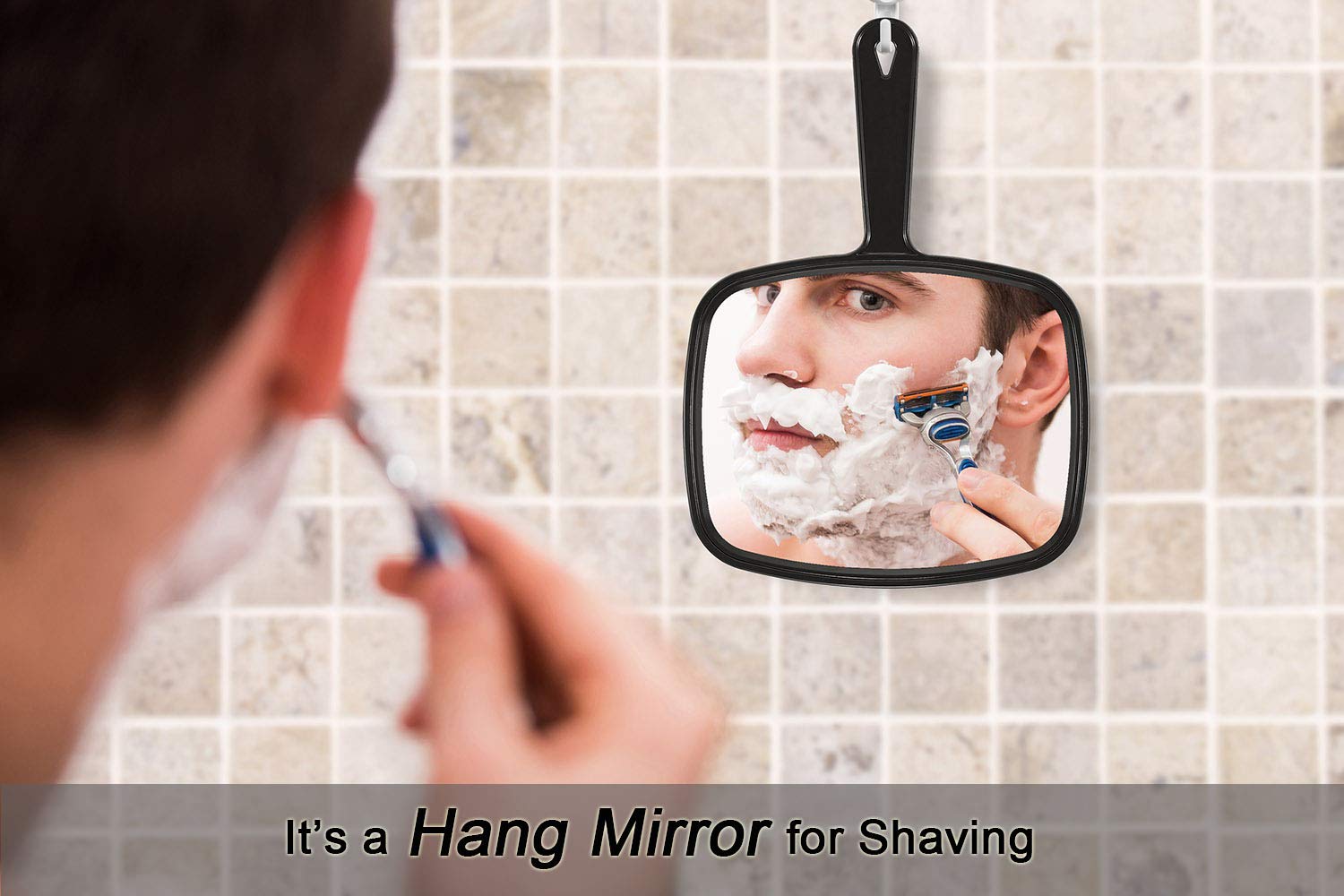 Buy now PROTECLE Hand Mirror, 10.3" L x 7.4" W Salon Barber Hairdressing Handheld Mirror with Handle, Square Black at indiglob india