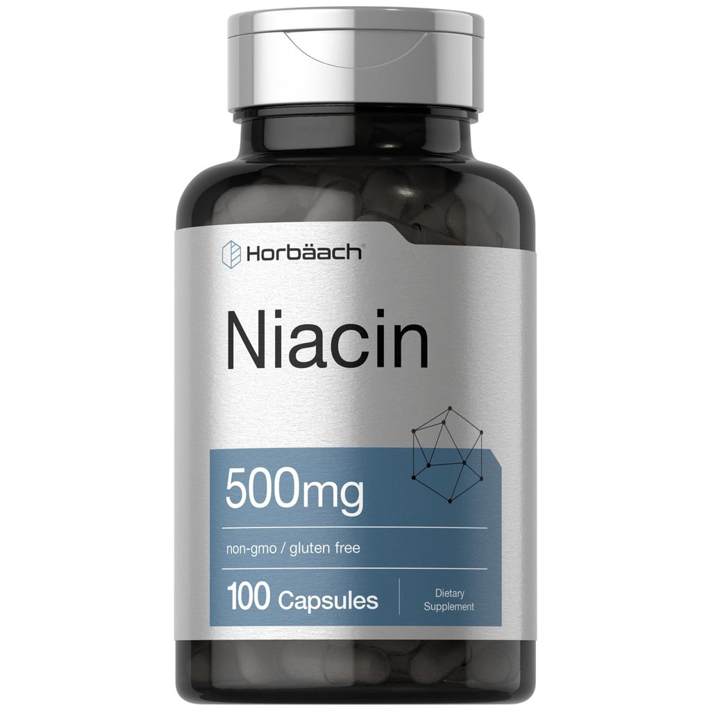 Horbäach Niacin | Vitamin B3 500mg | 100 Capsules | with Flushing
