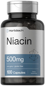 Horbäach Niacin | Vitamin B3 500mg | 100 Capsules | with Flushing