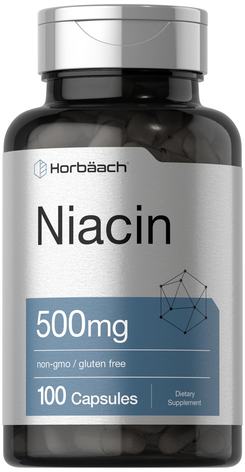 Horbäach Niacin | Vitamin B3 500mg | 100 Capsules | with Flushing