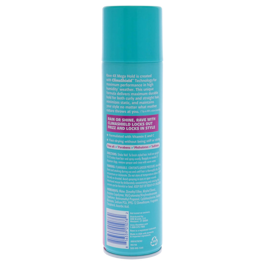Rave 4X Mega Long-Lasting Firm Hold Scented Hair Spray for Heat Protection, Volume and Shine - ClimaShield for Extra Humidity & Minimizes Frizz