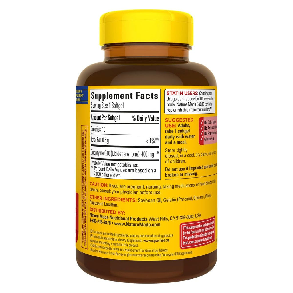 Nature Made CoQ10 (Coenzyme Q 10) 400 mg. Softgels 1 Pack