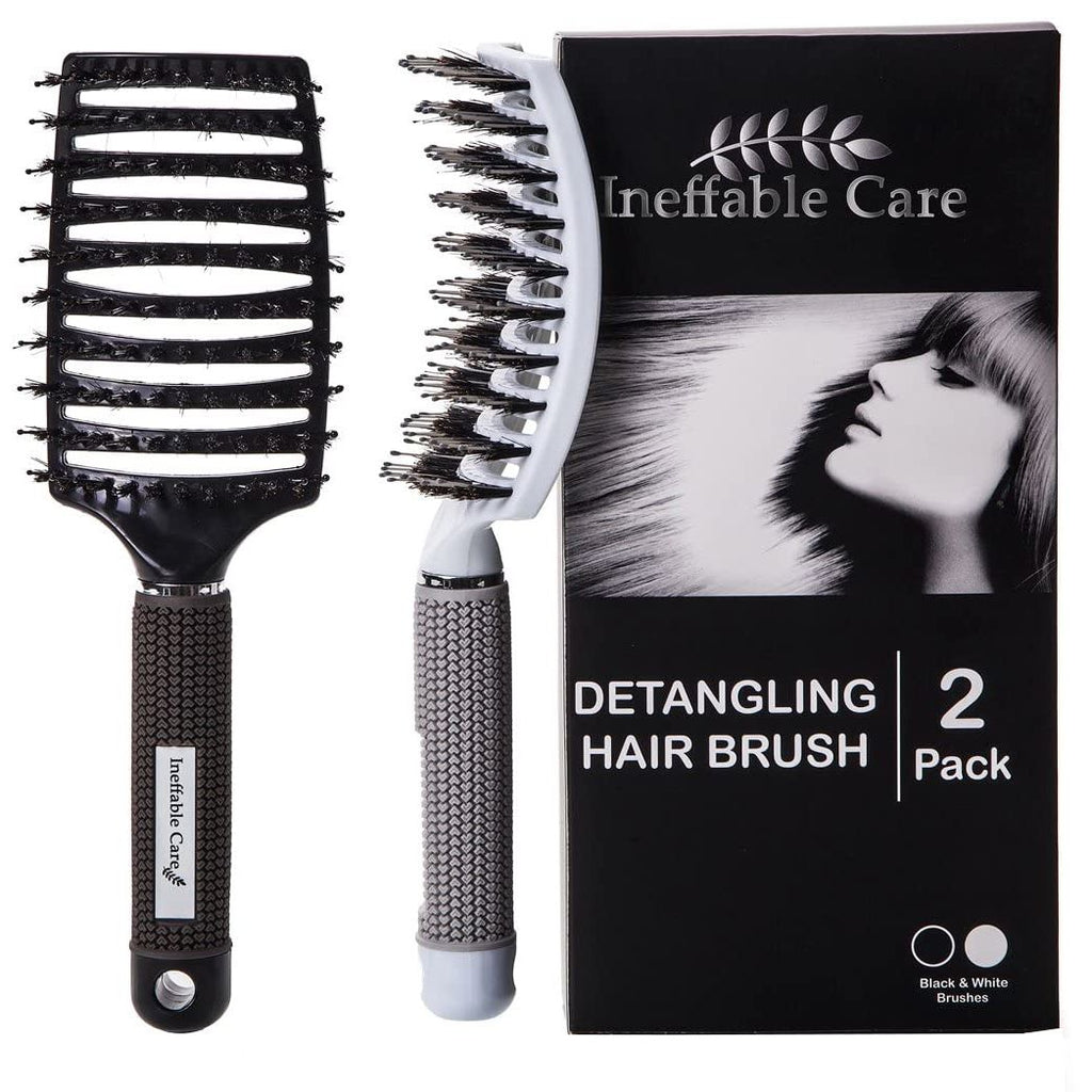 Buy now Boar Bristle Hair Brush set â€“ Curved and Vented for Wet and Dry Detangling Hair Brush for Women Long, Thick, Thin, Curly & Tangled Hair Vent Brush - Stocking Stuffers Gift kit at indiglob india