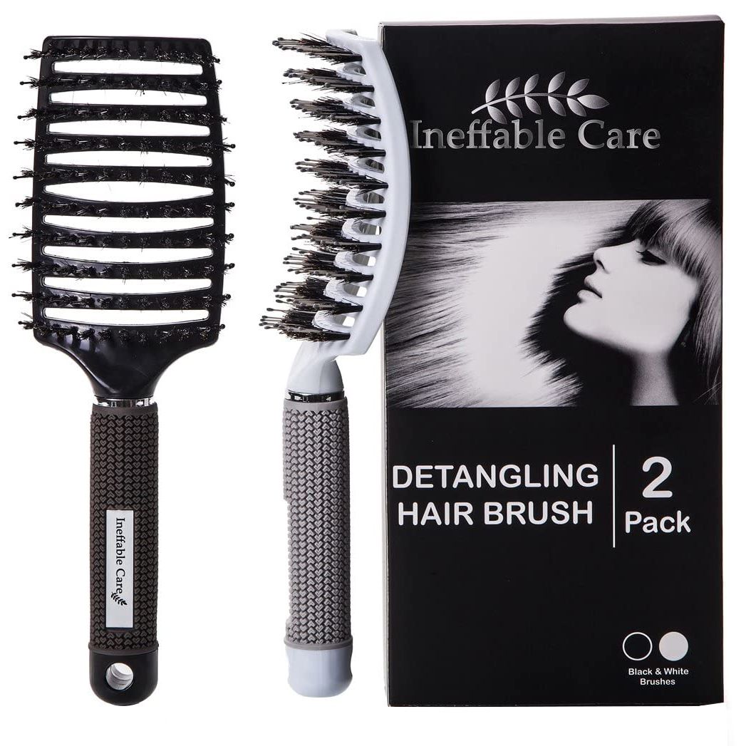 Buy now Boar Bristle Hair Brush set â€“ Curved and Vented for Wet and Dry Detangling Hair Brush for Women Long, Thick, Thin, Curly & Tangled Hair Vent Brush - Stocking Stuffers Gift kit at indiglob india