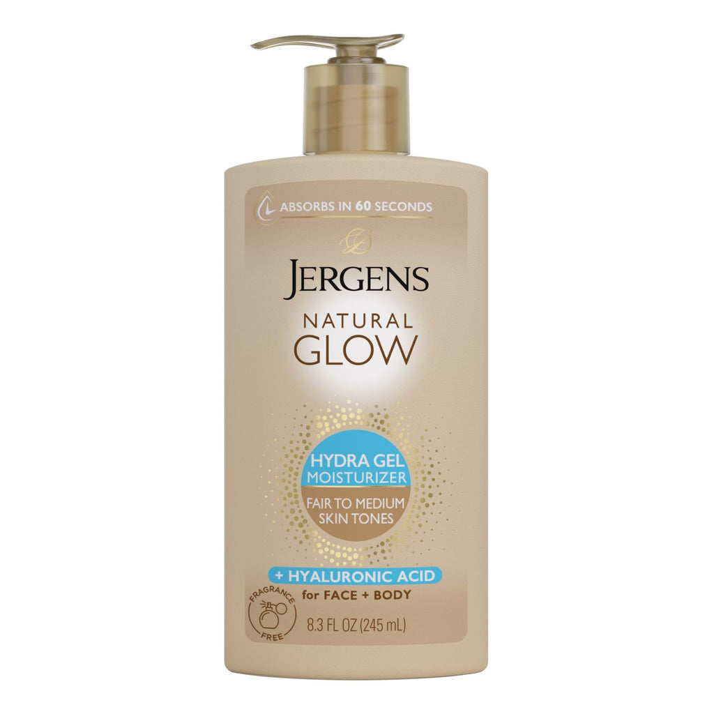 Jergens Natural Glow Hydra Gel Self Tanner, Fair to Medium, 8.3 fl oz | Gradual Self Tanning Gel, Hyaluronic Acid, Hydrating, Fragrance-Free, Fair to Medium Skin, Buildable Glow