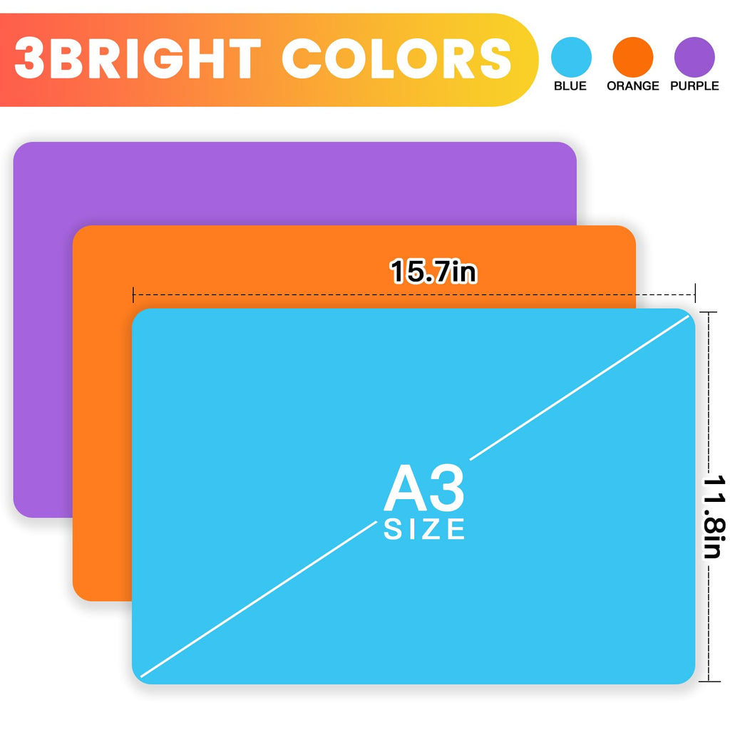 3 Pack Silicone Mats for Crafts, Premium Playdough Mat,A3 Size Silicone Sheet, Liquid, Resin Jewelry Casting Molds Mat,15.7 "x11.8" Nonstick & Nonslip Heat-Resistant Table Protector by AOULELA