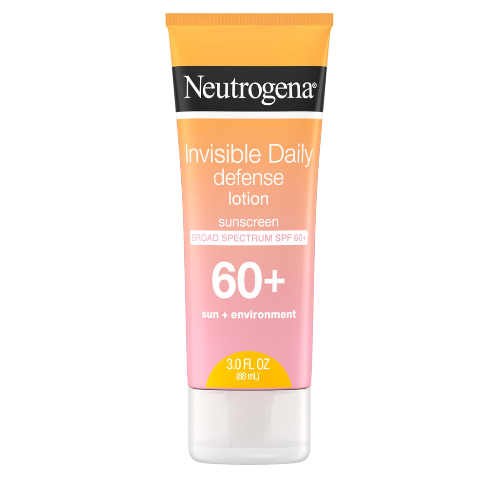 Buy now Neutrogena Invisible Daily Defense Sunscreen Lotion, Broad Spectrum SPF 60+, Oxybenzone-Free & Water-Resistant, Sun & Environmental Aggressor Protection, Antioxidant Complex, 3.0 fl. oz at indiglob india
