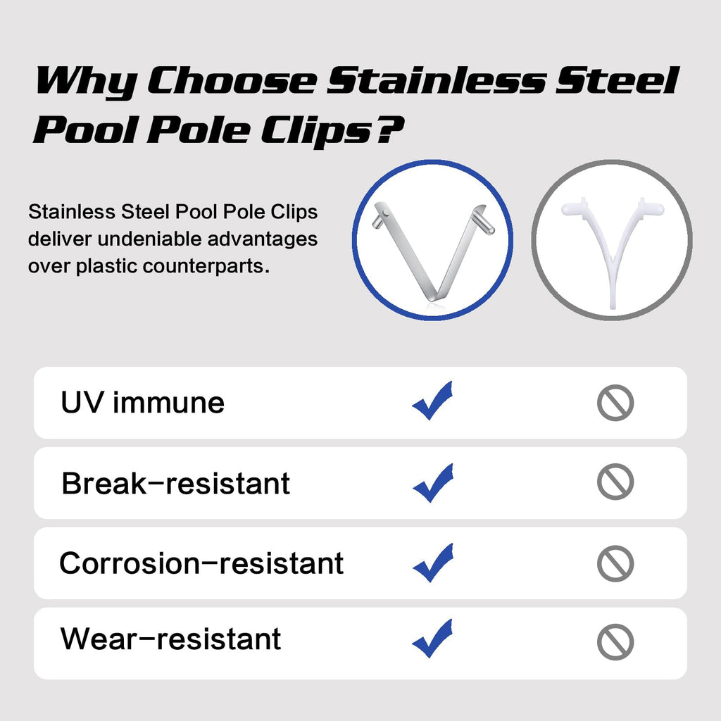 5Pcs Pool Pole Clips - 304 Stainless Steel Double Locking Clips