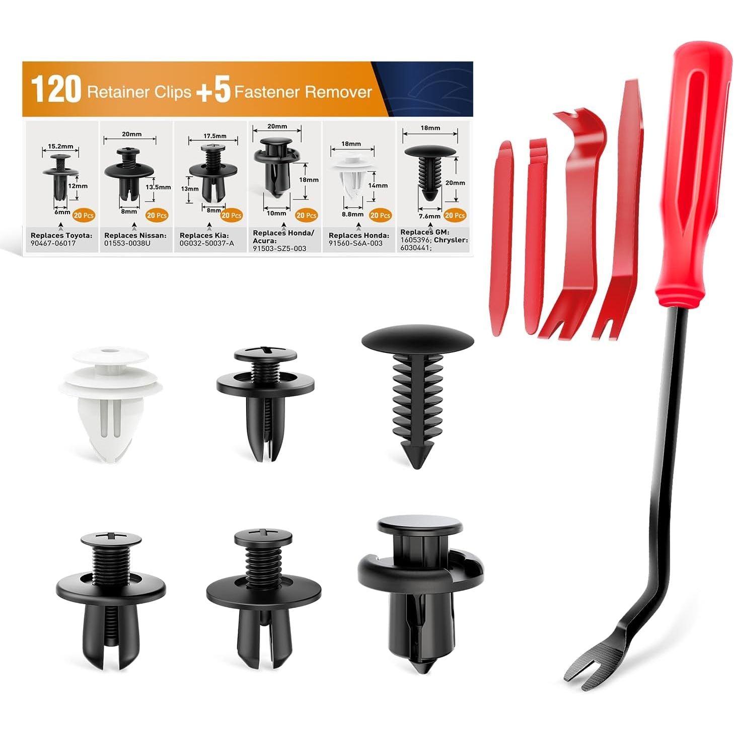 Buy now GOOACC Universal Plastic Fender Clips,200 Pcs Push Bumper Fastener Rivet Clips with 6 Size Auto Body Retainer Clips Bumpers,Car Fender Replacement for GM, Ford & Ch 120 Clips + 5 Tools at indiglob india