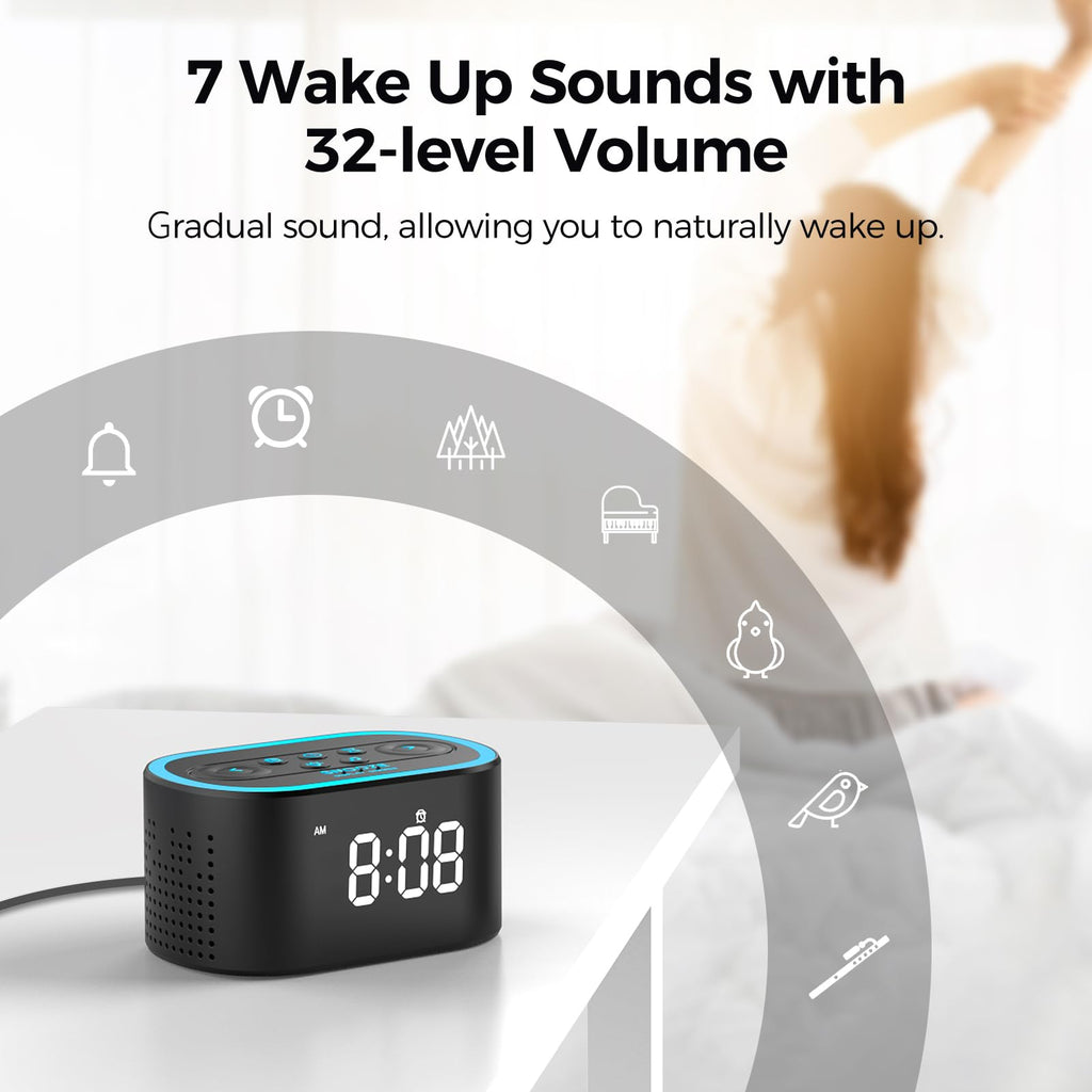 REACHER Digital Alarm Clock & White Noise Sound Machine for Bedroom
