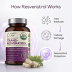 Purity Labs Trans-Resveratrol Supplement 5,000 mg Equivalent per Serving with Quercetin, USDA Organic High Potency Antioxidant, Vegan Capsules, 90 Count