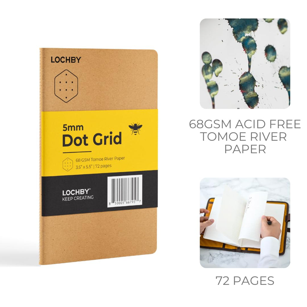 LOCHBY® Pocket Notebook (3.5" × 5.5") | 68gsm Tomoe River Paper, Fountain Pen Friendly | Kraft Cover | Refill for Pocket Journal & Mini Field Journal | For Travel, Work, School & Journaling