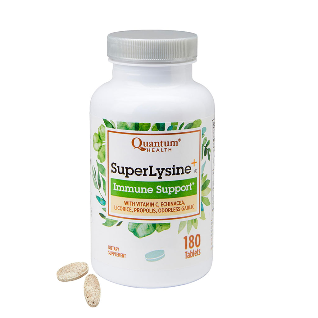 Quantum Health SuperLysine+ 1500mg L-lysine Immune Support 180 Tablets | Essential Amino Acid, Vitamin C, Echinacea, Licorice, Bee Propolis & Odorless Garlic, Daily Formula