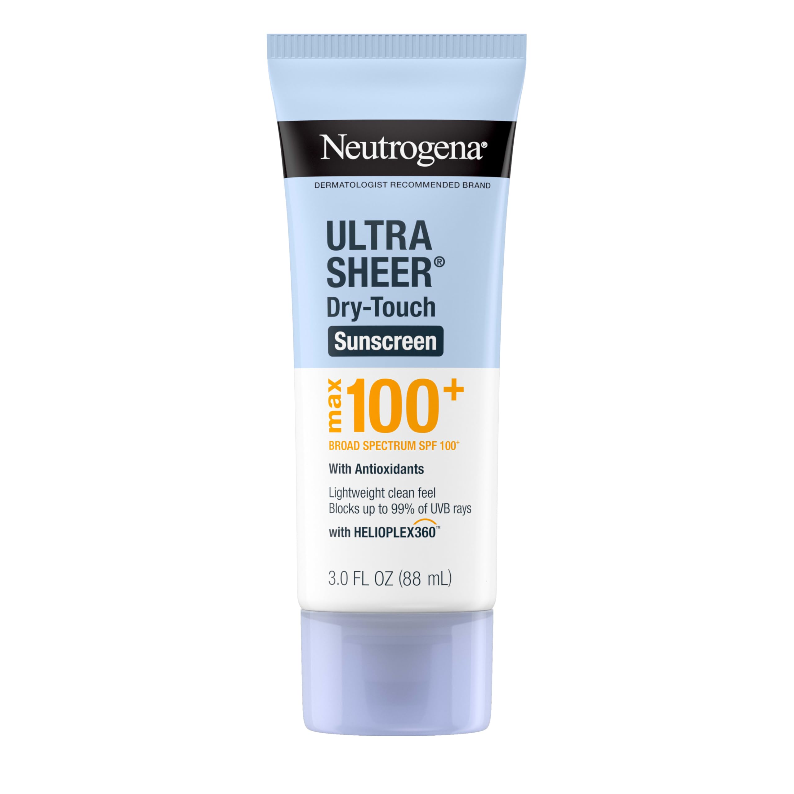 Buy now Neutrogena Ultra Sheer Dry-Touch Sunscreen Lotion, Max 100+ Broad Spectrum SPF 100 UVA/UVB Protection, Lightweight, Non-Greasy Sunscreen, Oxybenzone-Free, Antioxidant, Travel Size, 3 fl oz at indiglob india