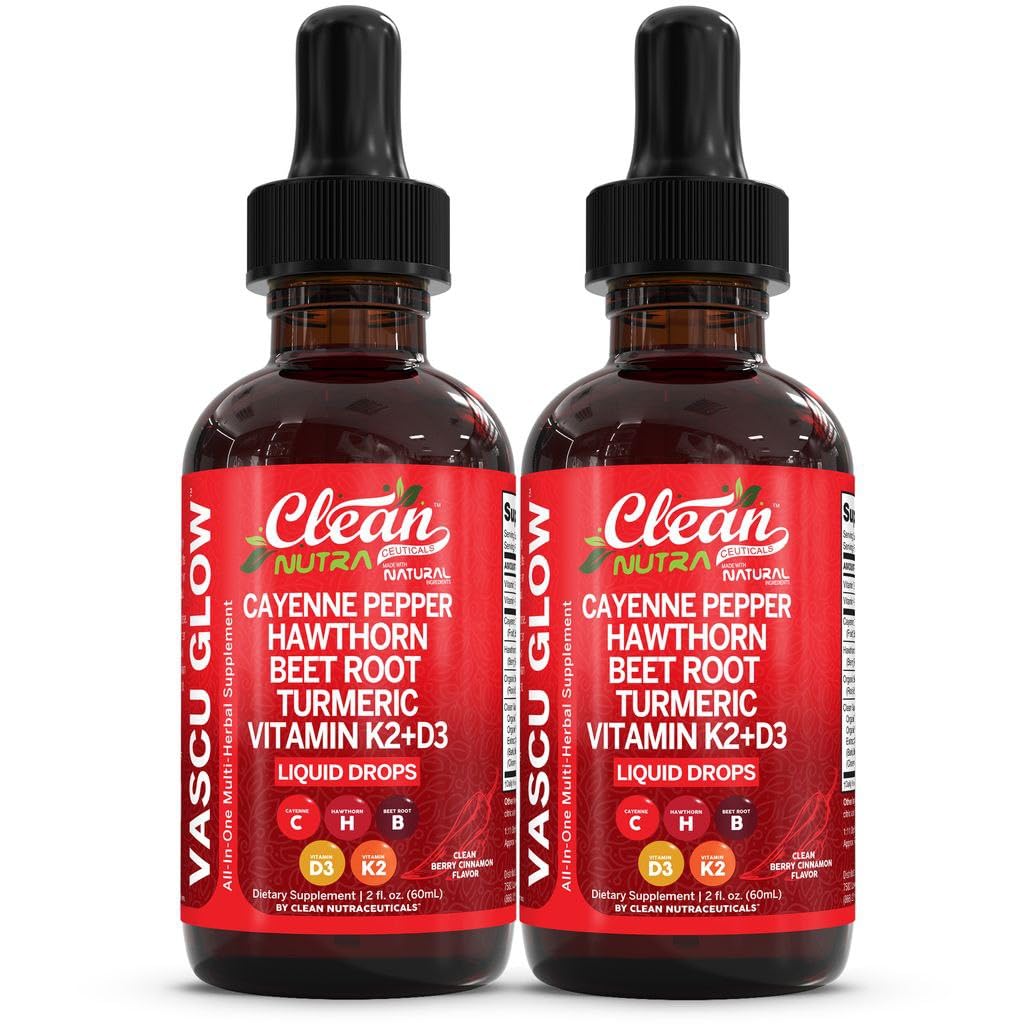 Clean Nutra Cayenne Pepper Drops Supplement Liquid + Hawthorn Berry, Vitamin D3 K2 Beet Root Powder, Ceylon Cinnamon, Turmeric Curcumin, Organic Panax Ginseng, Berberine Extract 1 Pack