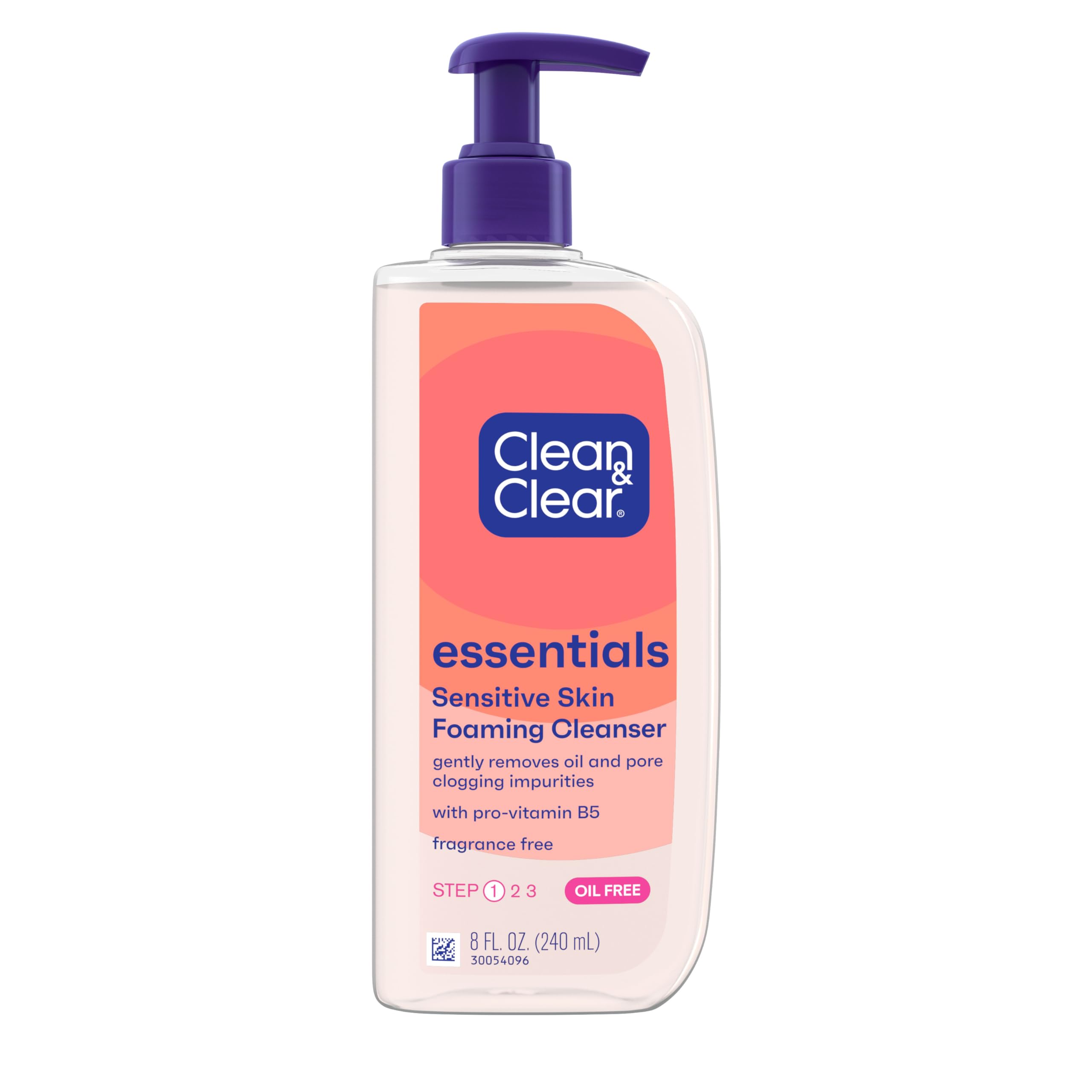 Clean & Clear Essentials Oil-Free Foaming Facial Cleanser, Daily Foaming Face Wash with Pro-Vitamin B5 for Sensitive Skin, Gently Removes Oil & Pore-Clogging Impurities, Fragrance-Free, 8 fl oz