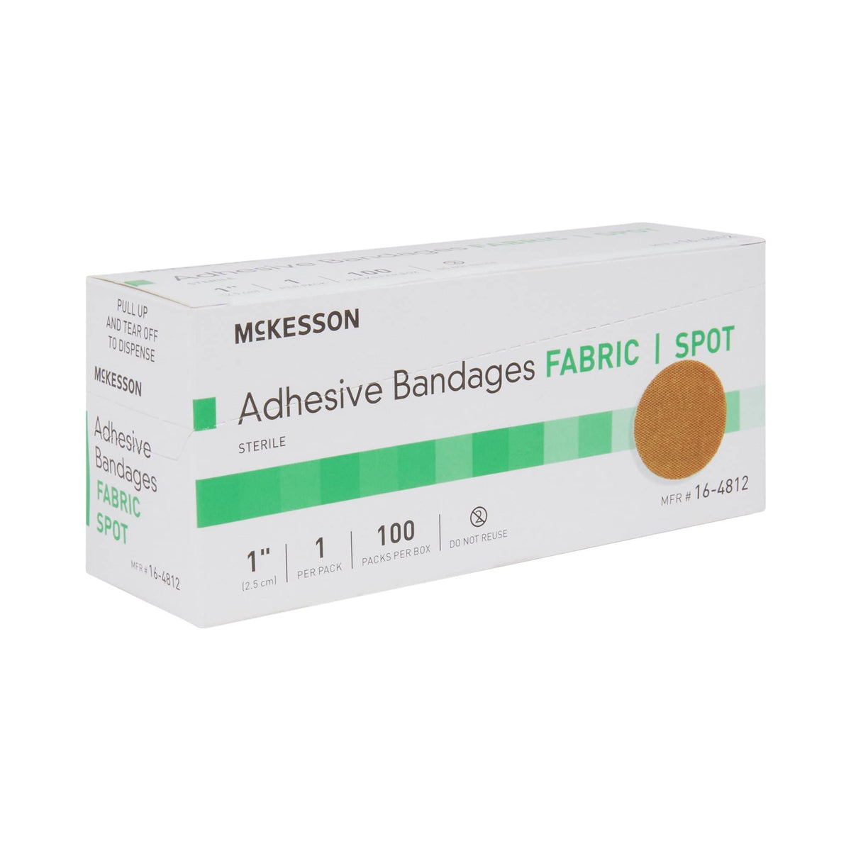 McKesson Adhesive Bandages, Sterile, Fabric, Tan, 1 in, 100 ct