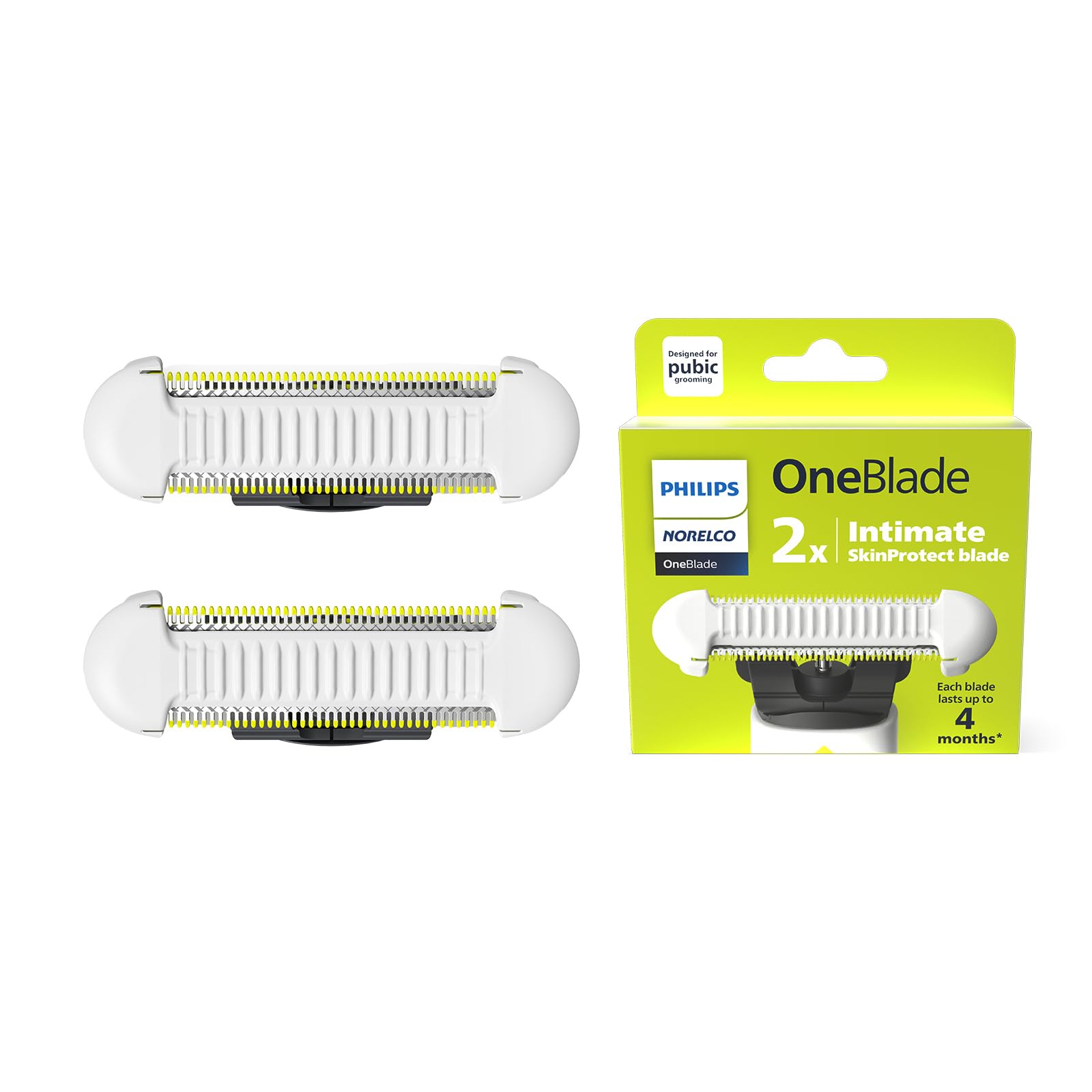 Philips Norelco OneBlade Skin Protect Replacement Blades, 2 Count | Genuine SkinProtect Blades, Designed for Intimate Pubic Grooming, Stainless Steel, Blades Last Up to 8 Months, QP229/80