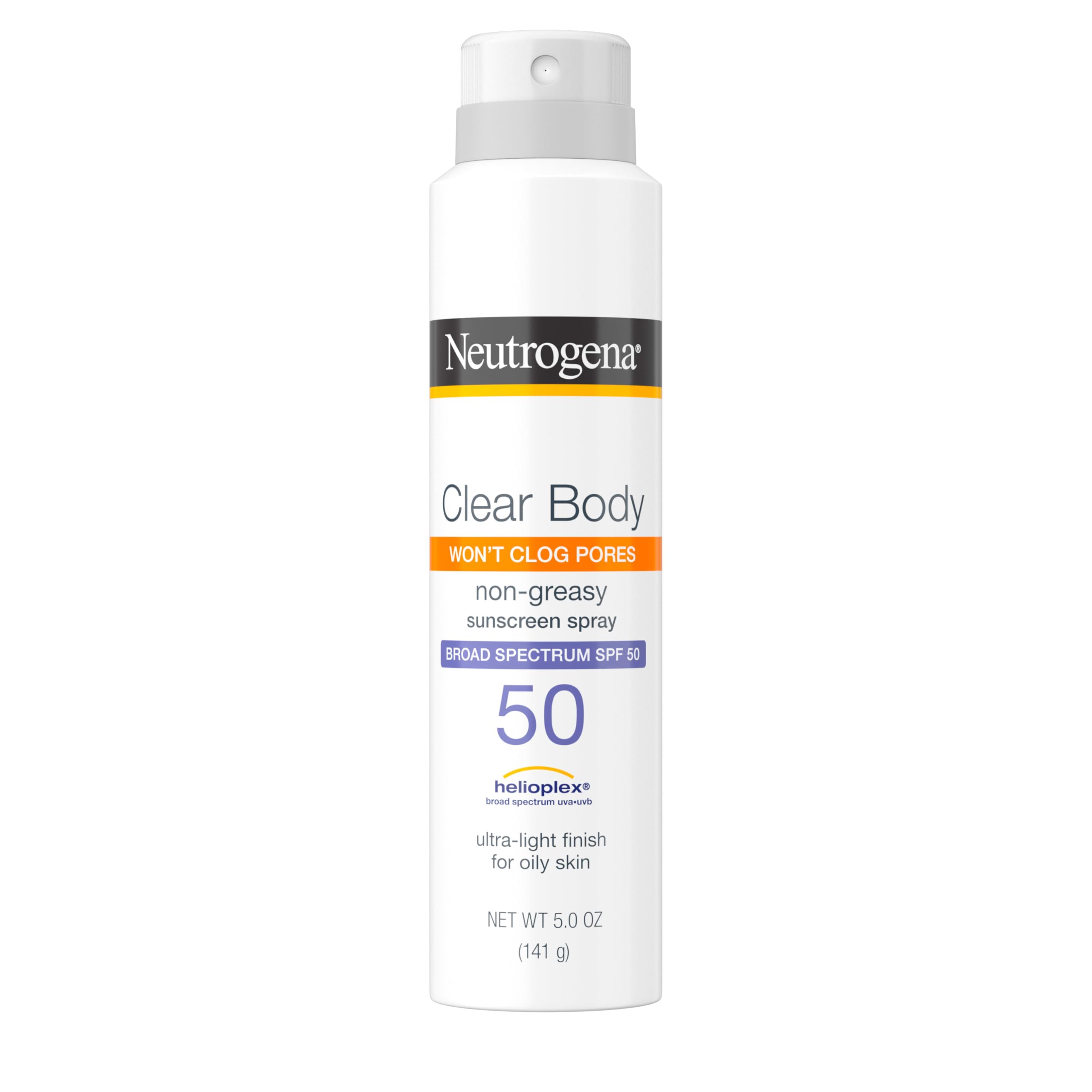 Neutrogena Clear Body Sunscreen Spray SPF 50, 5 oz | Broad Spectrum UVA/UVB Sun Protection, Water-Resistant, Non-Comedogenic, Lightweight Body Sunscreen, Vitamin E & Niacinamide