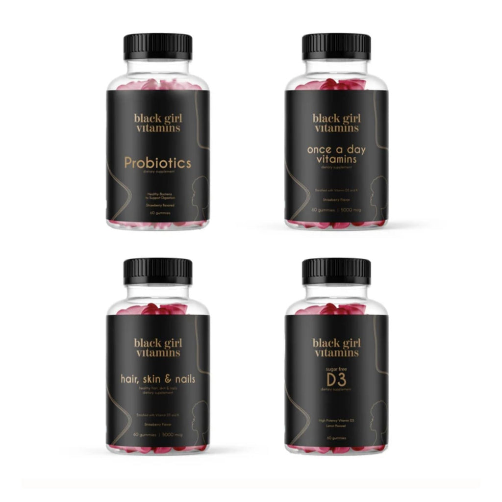 Black Girl Vitamins Complete Wellness Essentials - 30-Day Bundle with D3 Gummies, Probiotics, Hair-Skin-Nails + Sea Moss - 8 Key Nutrients for Immune, Skin & Energy Support