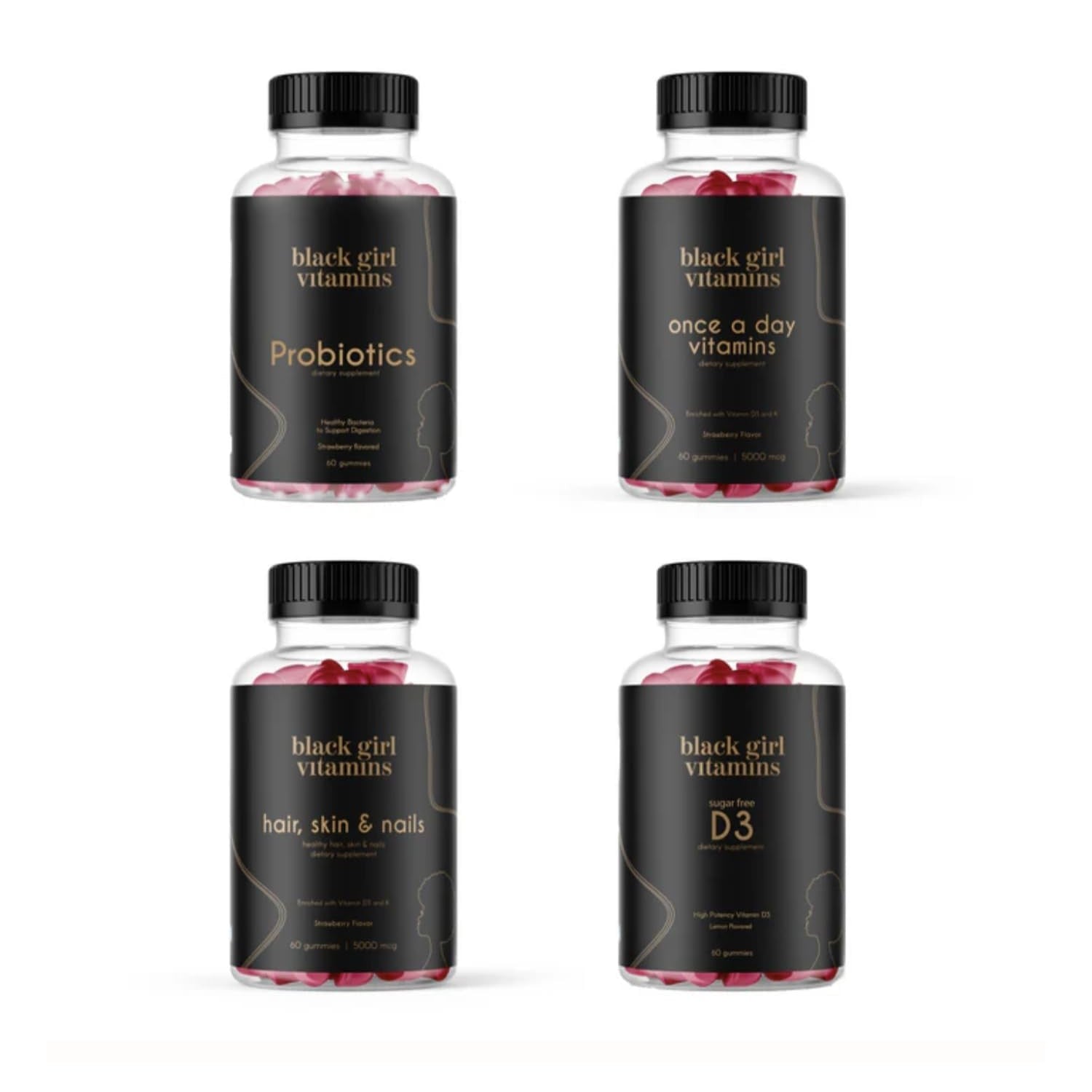 Black Girl Vitamins Complete Wellness Essentials - 30-Day Bundle with D3 Gummies, Probiotics, Hair-Skin-Nails + Sea Moss - 8 Key Nutrients for Immune, Skin & Energy Support