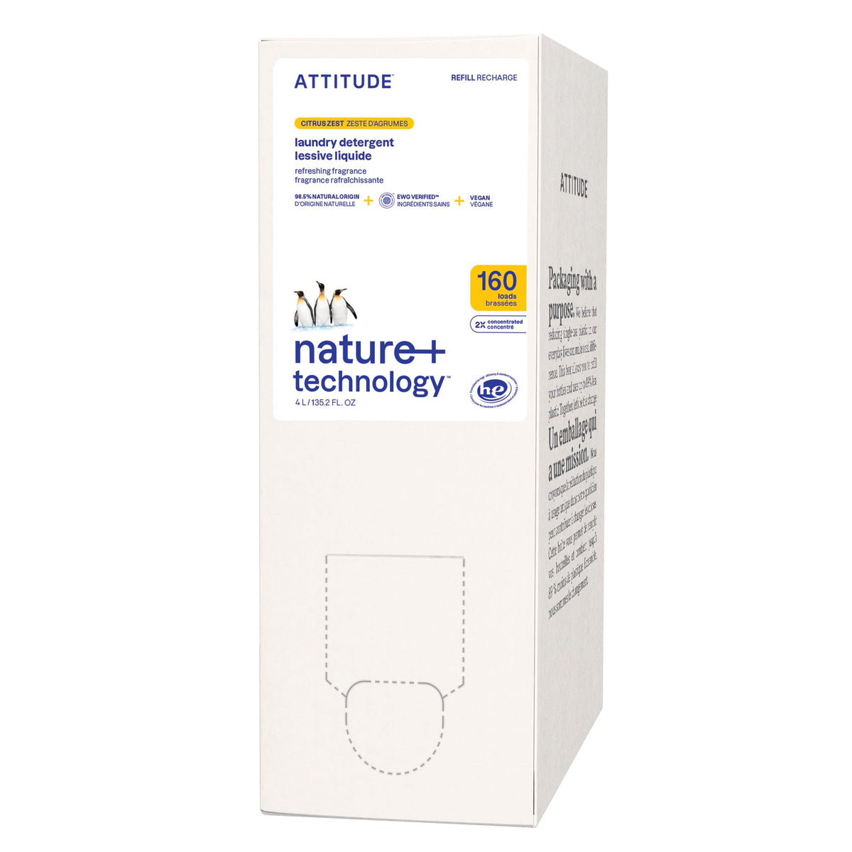 ATTITUDE Laundry Detergent Refill, EWG Verified, Citrus Zest, 160 Loads