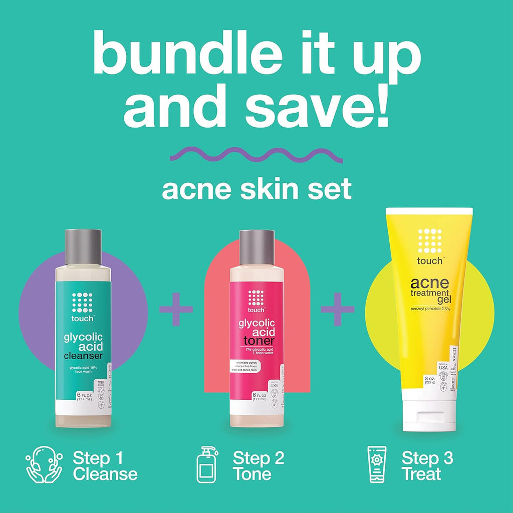 TOUCH 2.5% Benzoyl Peroxide Acne Gel for Face & Body, 8 oz