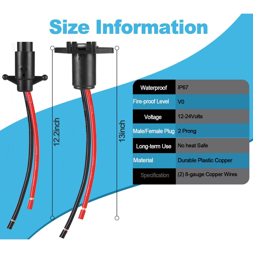 Trolling Motor Plug, Waterproof 8 Gauge Trolling Motor Plugs 12-24V