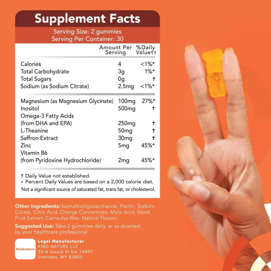 GOJOY NATURALS Kids Focus Gummies – Saffron, Magnesium Glycinate, L-Theanine & Inositol Supplement for Kids & Teens – Focus, Attention & Calm – Vegan, Sugar-Free, Non-GMO